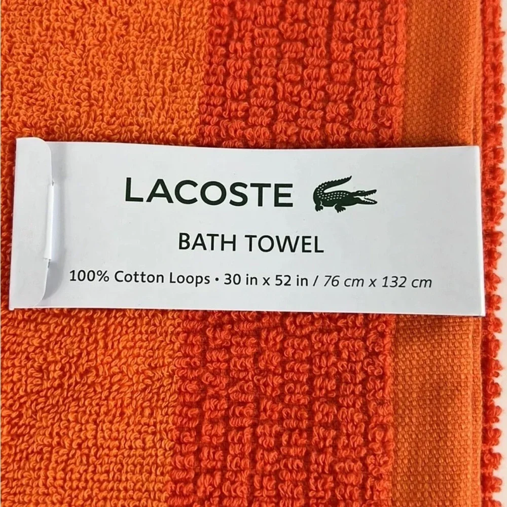 Lacoste ~ Orange Bath Towel 100% Cotton 30"x52" Big Crocodile Logo NWT&Beautiful - Picture 2 of 7